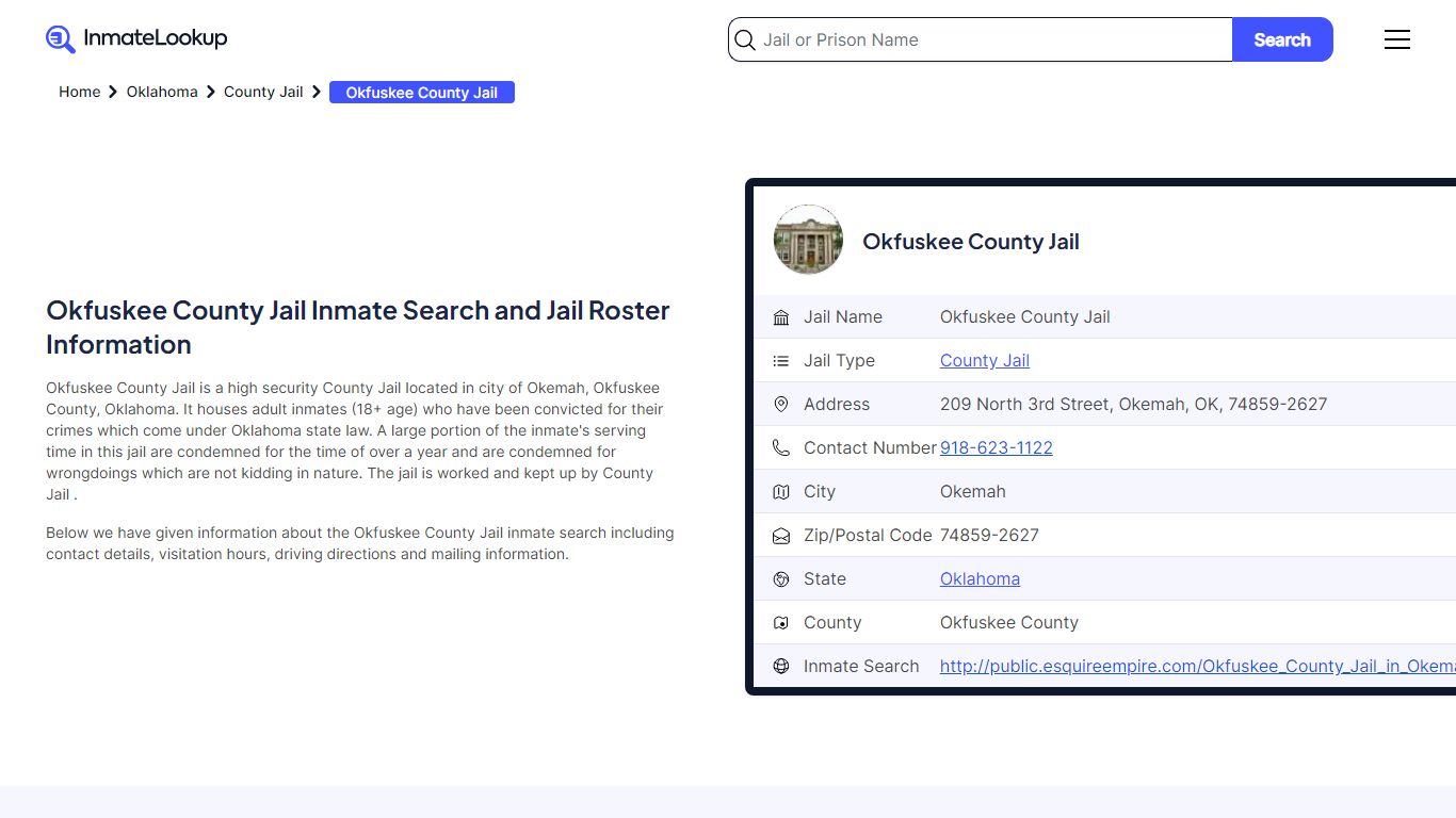 Okfuskee County Jail Inmate Search and Jail Roster Information